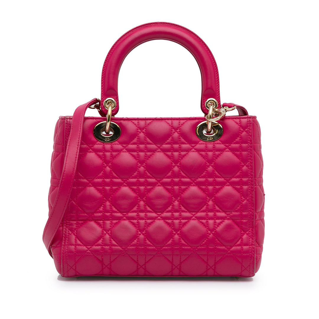 Medium Lambskin Cannage Lady Dior Pink - Gaby Paris