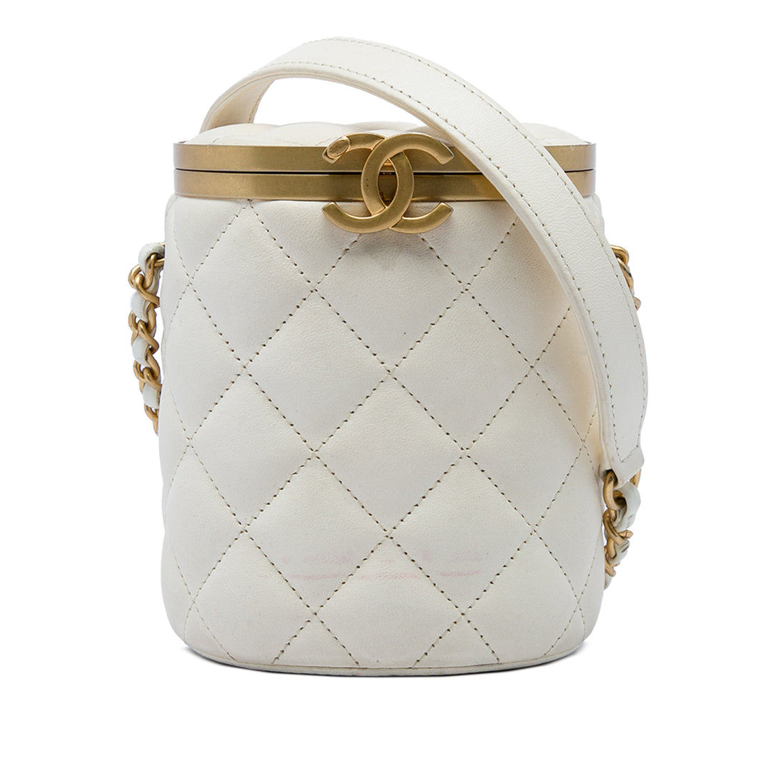 Chanel Matelassé Crown Sac boîte Mini Cuir d'agneau Blanc – vue principale – GABY PARIS