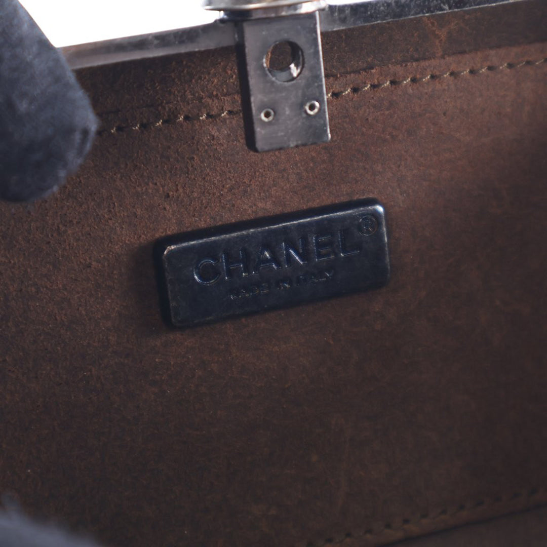 Chanel Paris Edinburgh Mini Gunmetal Grid Cage Pochette on Chain Gris