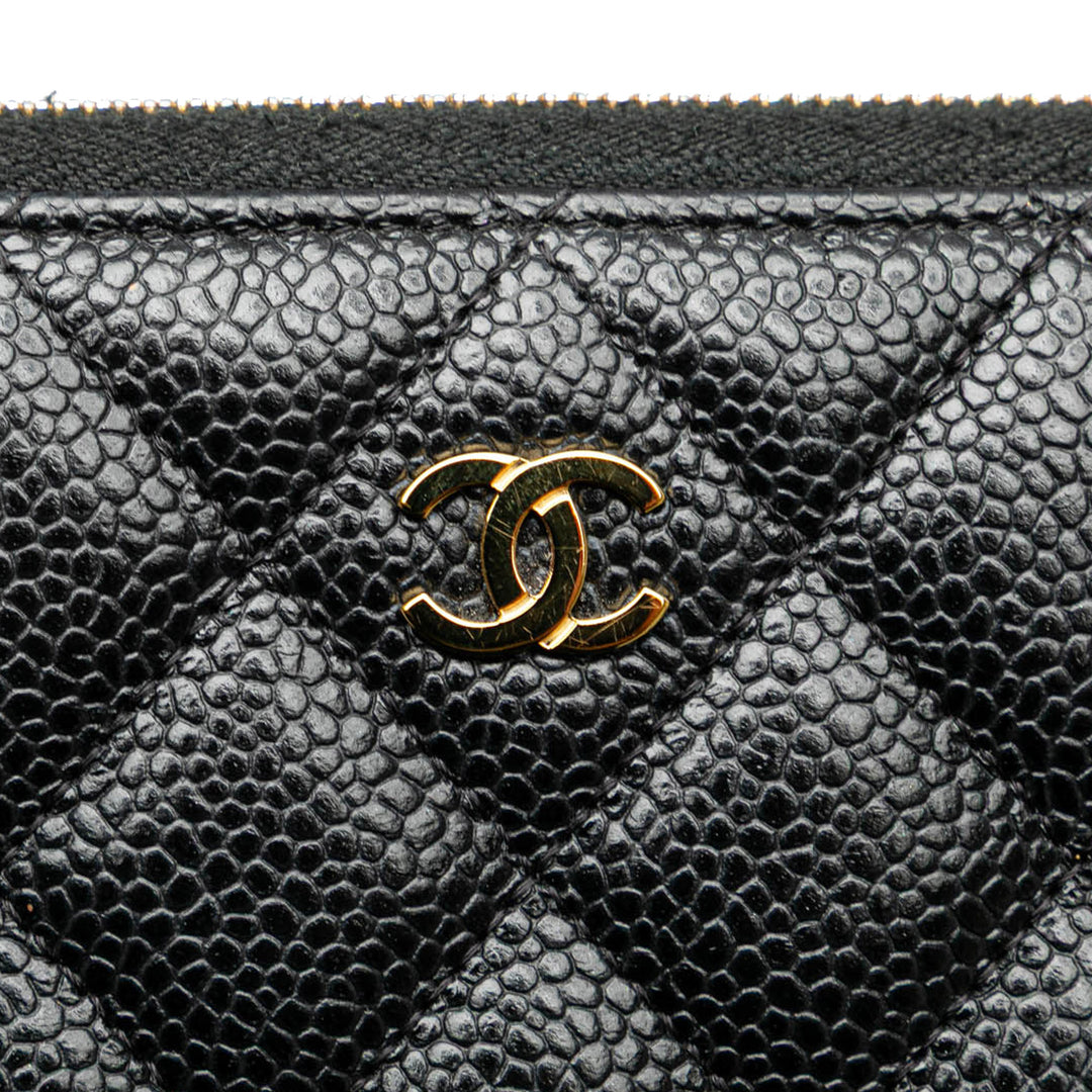 Quilted Caviar CC Zip Around Long Wallet Black - Gaby Paris