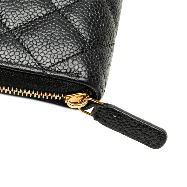 Quilted Caviar CC Zip Around Long Wallet Black - Gaby Paris