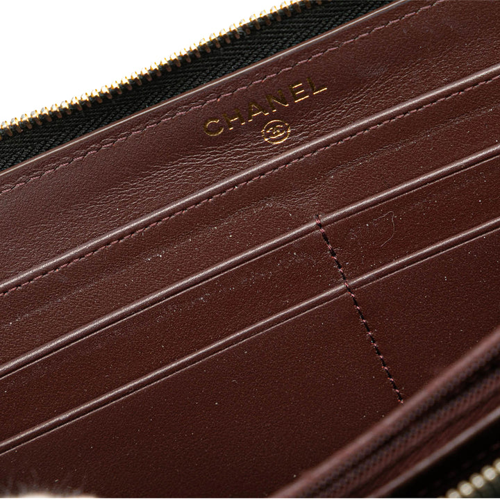 Quilted Caviar CC Zip Around Long Wallet Black - Gaby Paris