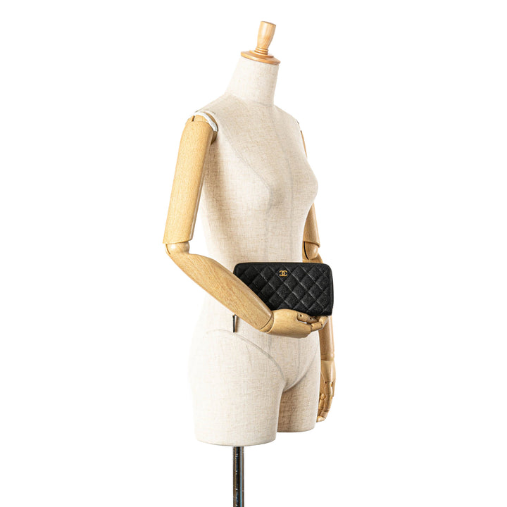 Quilted Caviar CC Zip Around Long Wallet Black - Gaby Paris