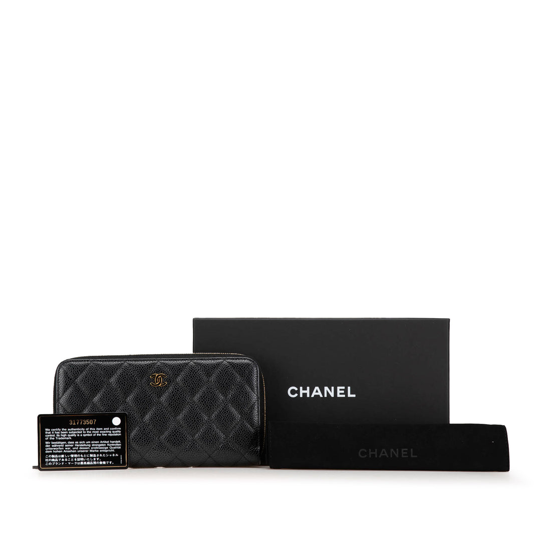 Quilted Caviar CC Zip Around Long Wallet Black - Gaby Paris