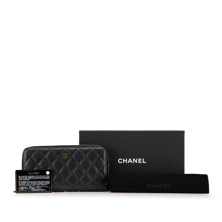 Quilted Caviar CC Zip Around Long Wallet Black - Gaby Paris