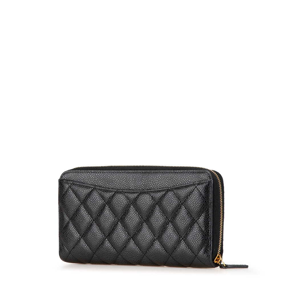 Quilted Caviar CC Zip Around Long Wallet Black - Gaby Paris
