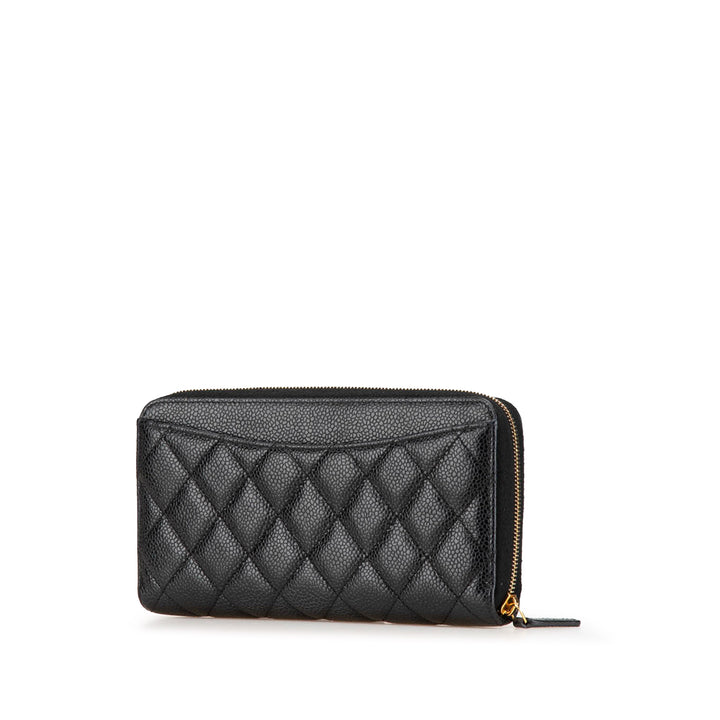 Quilted Caviar CC Zip Around Long Wallet Black - Gaby Paris