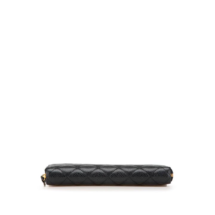 Quilted Caviar CC Zip Around Long Wallet Black - Gaby Paris