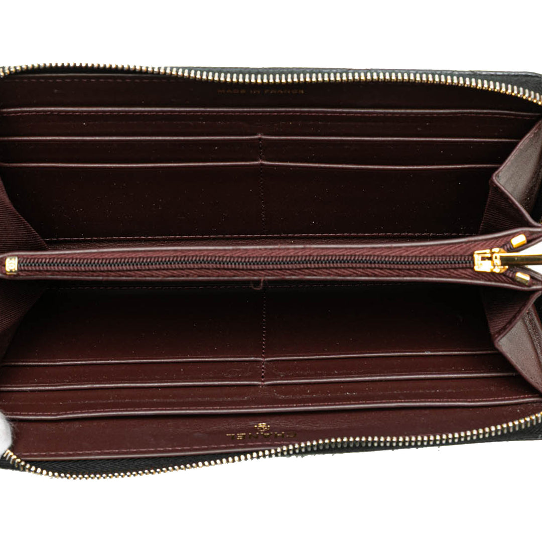 Quilted Caviar CC Zip Around Long Wallet Black - Gaby Paris