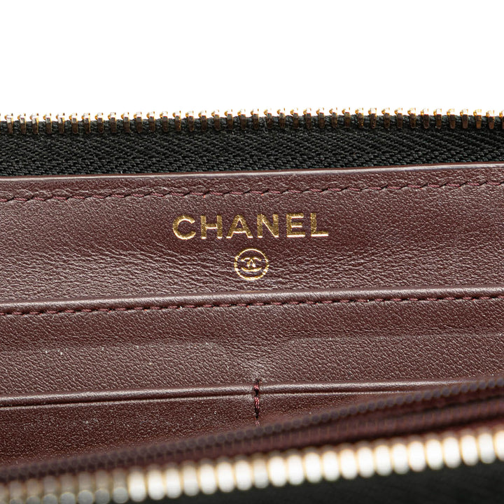 Quilted Caviar CC Zip Around Long Wallet Black - Gaby Paris
