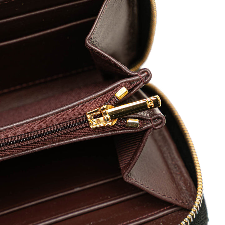 Quilted Caviar CC Zip Around Long Wallet Black - Gaby Paris