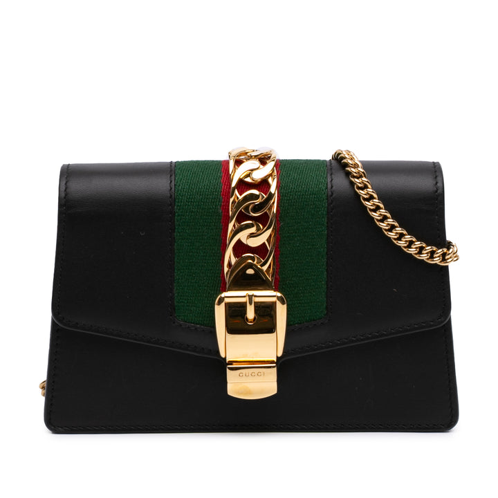 Gucci Super Mini Cuir de veau Web Sylvie Chain Sac porté croisé