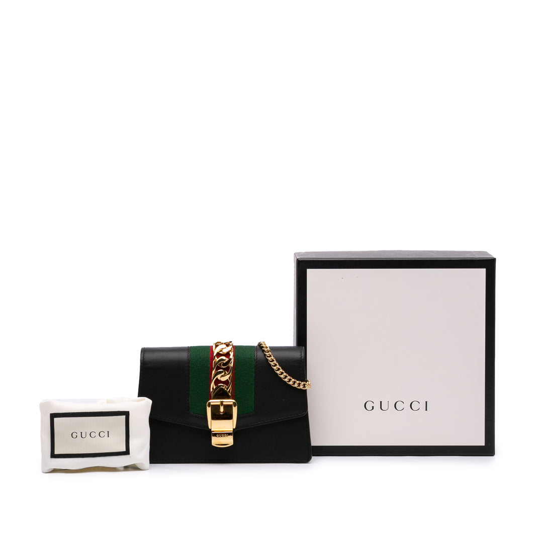 Gucci Super Mini Cuir de veau Web Sylvie Chain Sac porté croisé
