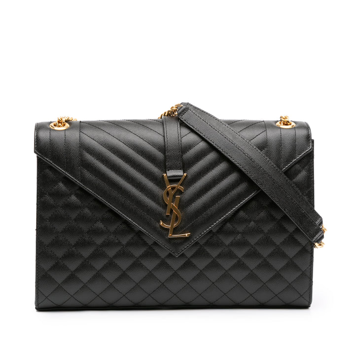 Saint Laurent Large Grain De Poudre Triquilt Monogram Envelope Bag Noir