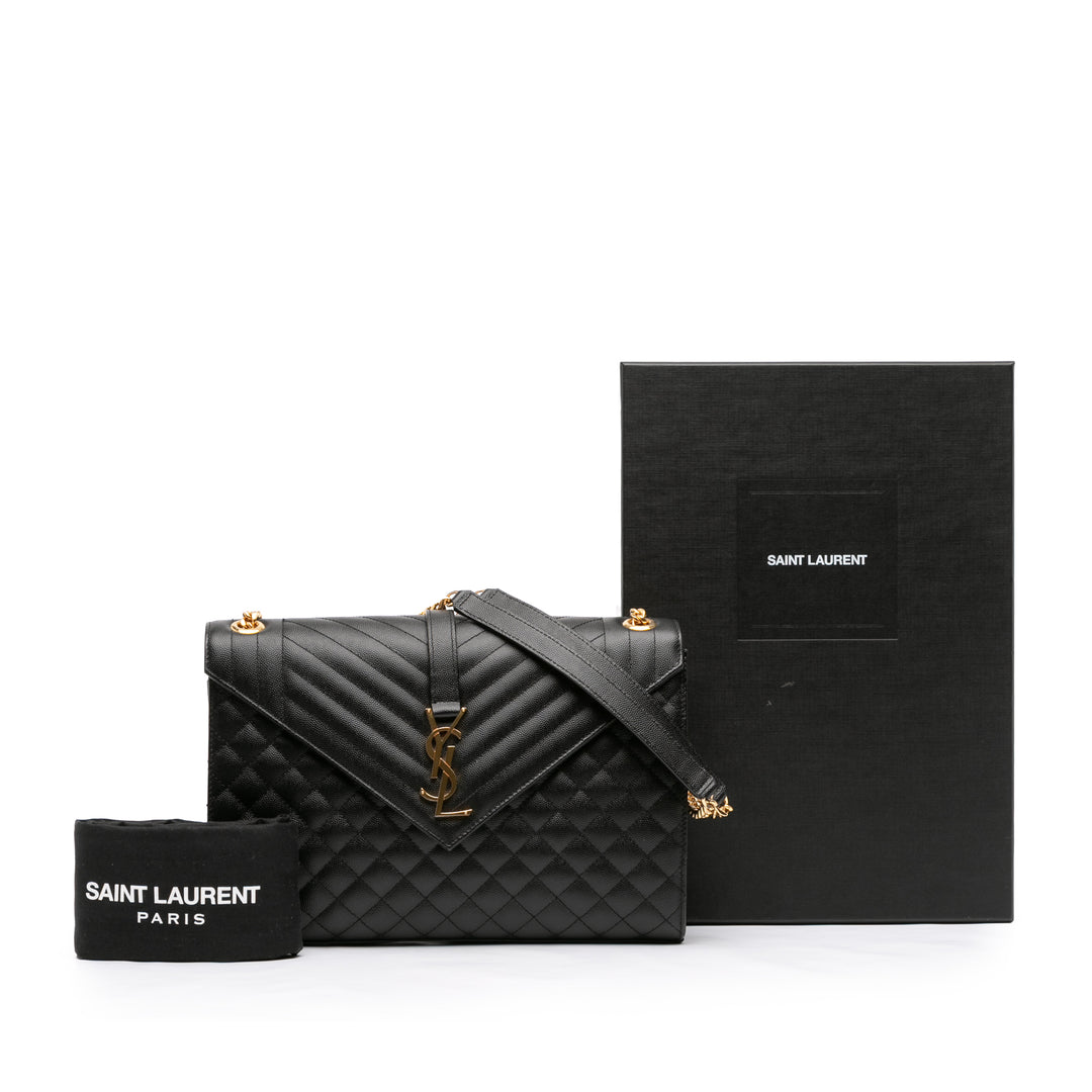Saint Laurent Large Grain De Poudre Triquilt Monogram Envelope Bag Noir