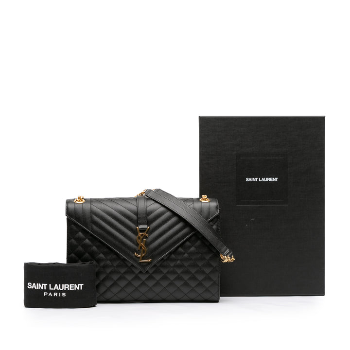 Saint Laurent Large Grain De Poudre Triquilt Monogram Envelope Bag Noir
