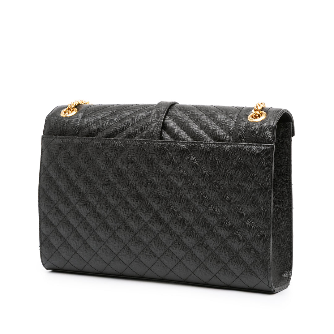 Saint Laurent Large Grain De Poudre Triquilt Monogram Envelope Bag Noir