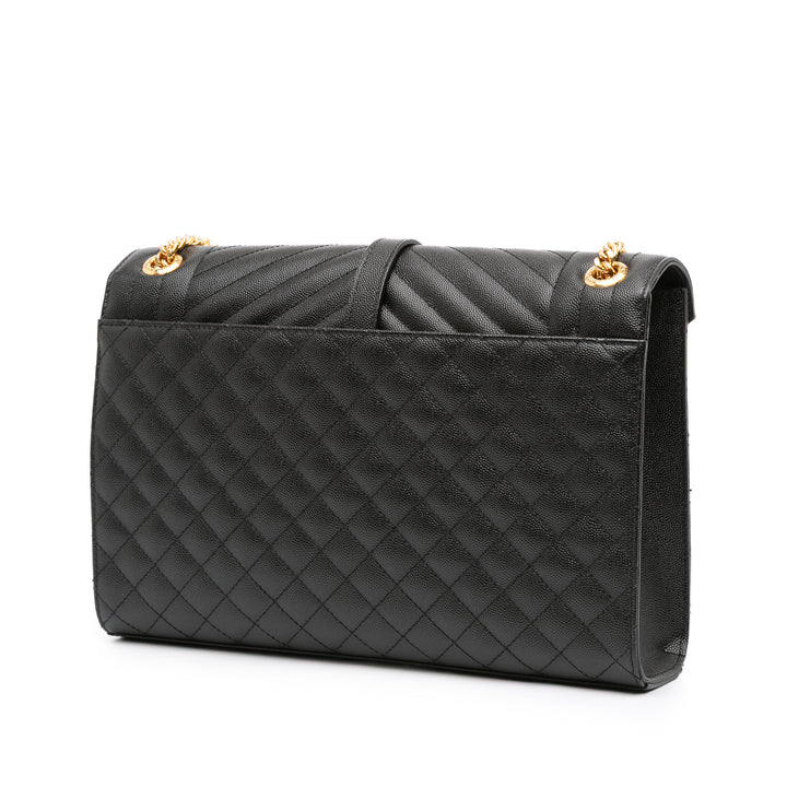 Saint Laurent Large Grain De Poudre Triquilt Monogram Envelope Bag Noir