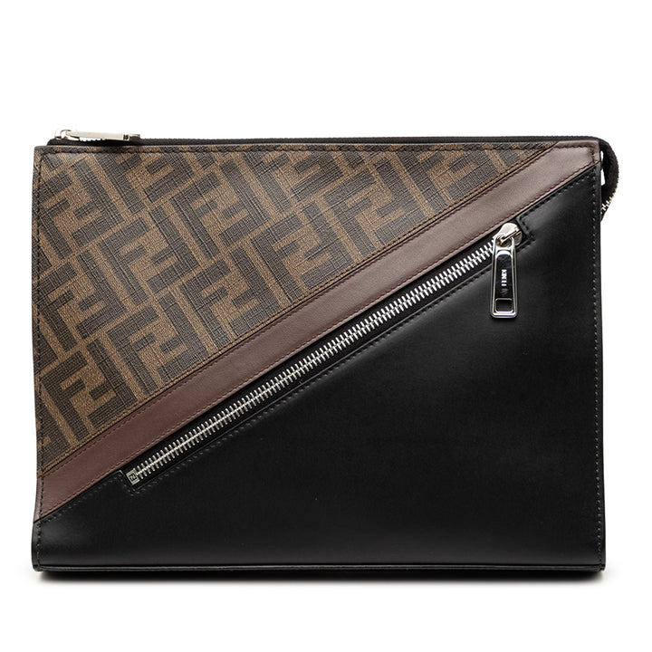 Fendi Zucca Coated Toile Diagonal Front Zip Pochette