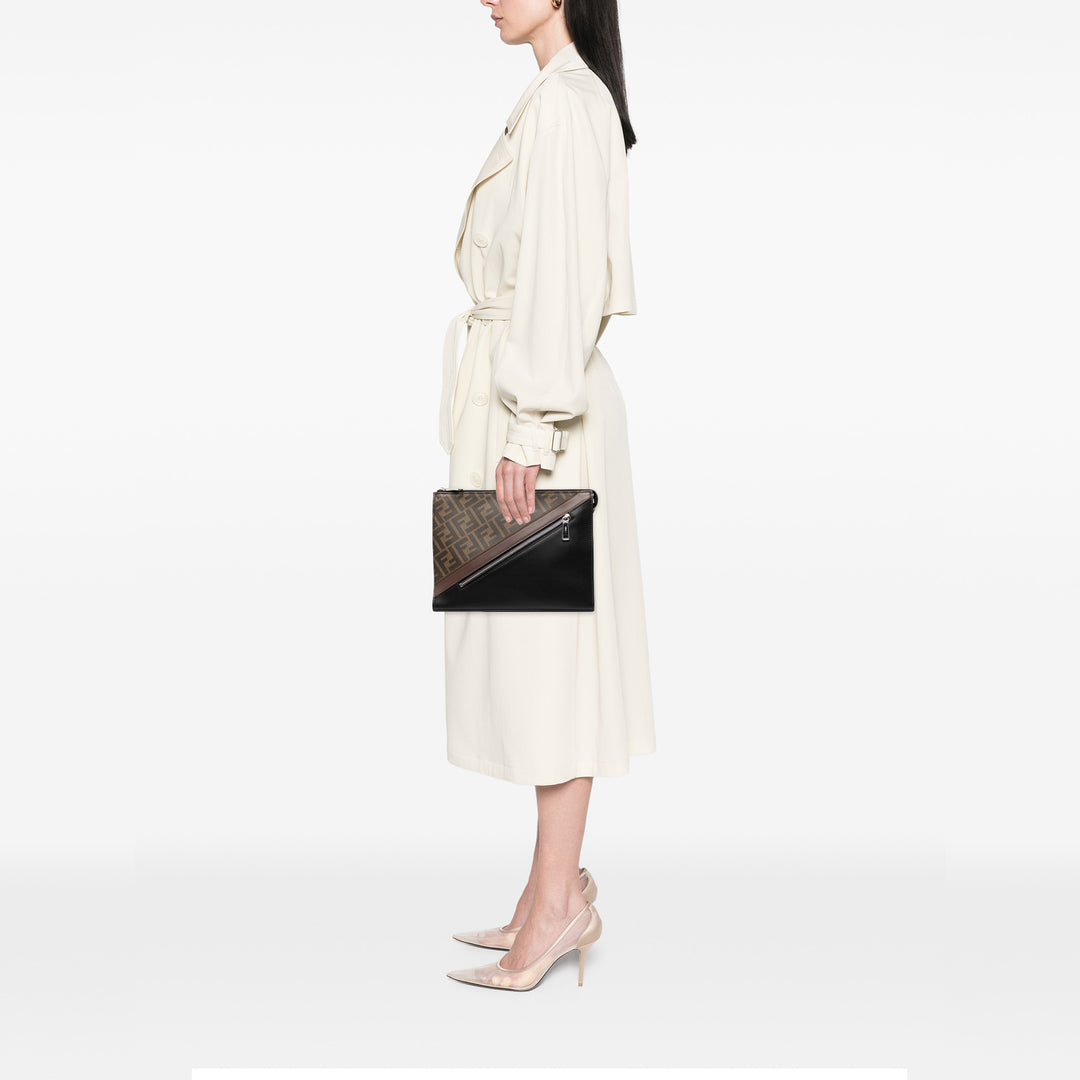 Fendi Zucca Coated Toile Diagonal Front Zip Pochette