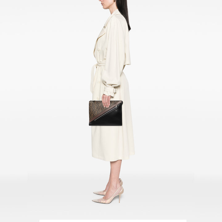 Fendi Zucca Coated Toile Diagonal Front Zip Pochette