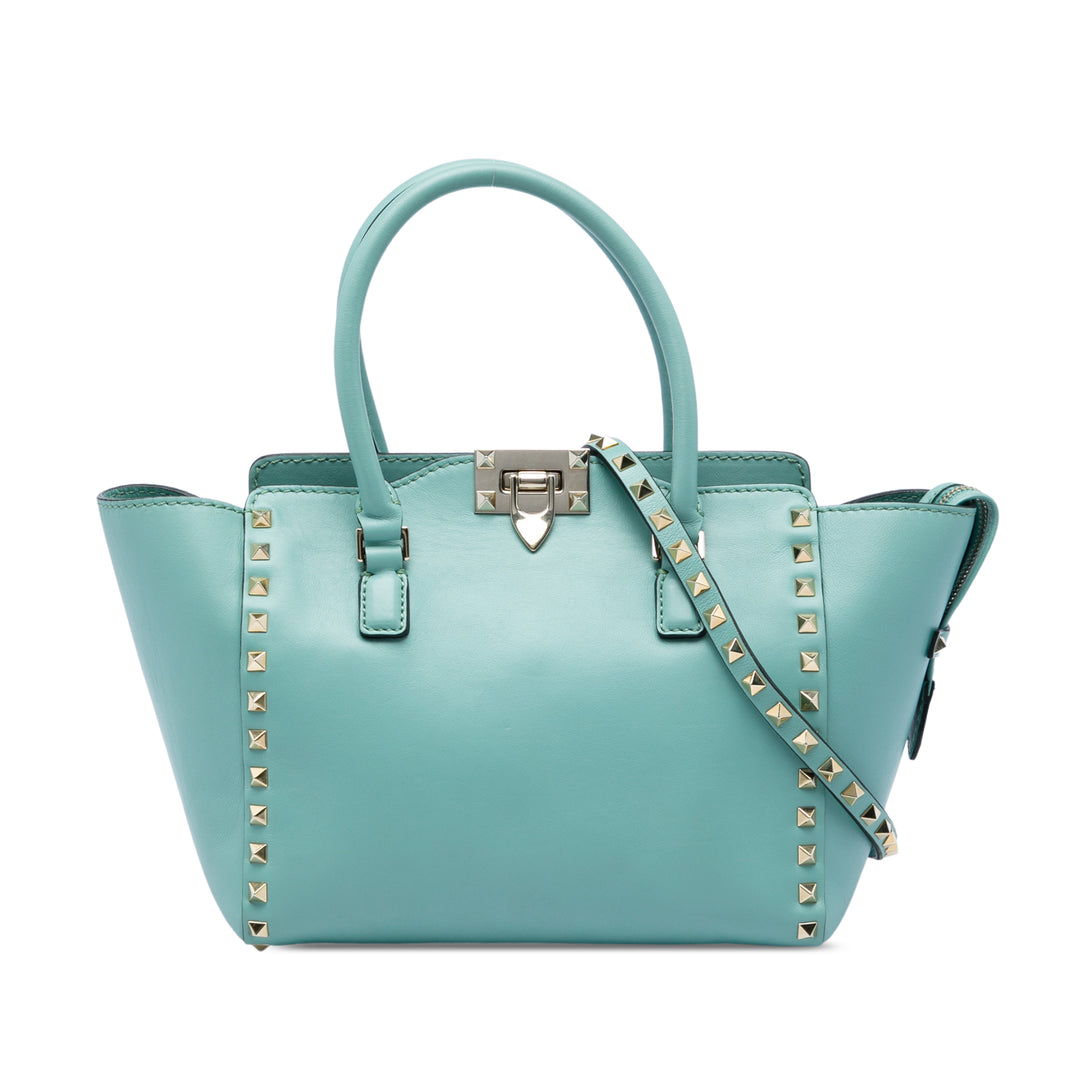 Valentino Rockstud Double Poignée Cabas Petit Bleu – vue principale – GABY PARIS