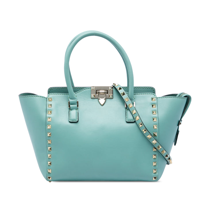 Valentino Rockstud Double Poignée Cabas Petit Bleu – vue principale – GABY PARIS