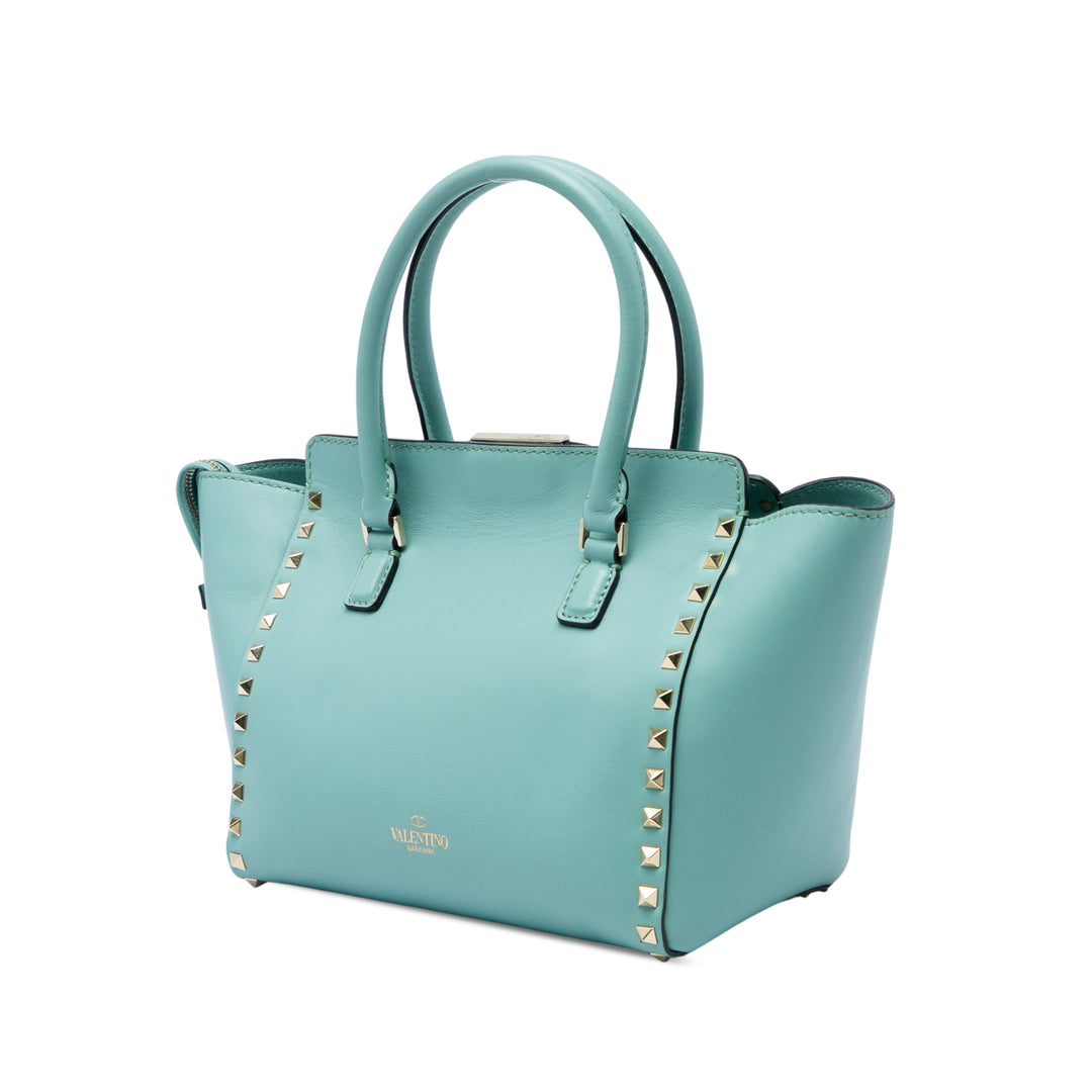 Valentino Rockstud Double Poignée Cabas Petit Bleu – vue 2 – GABY PARIS