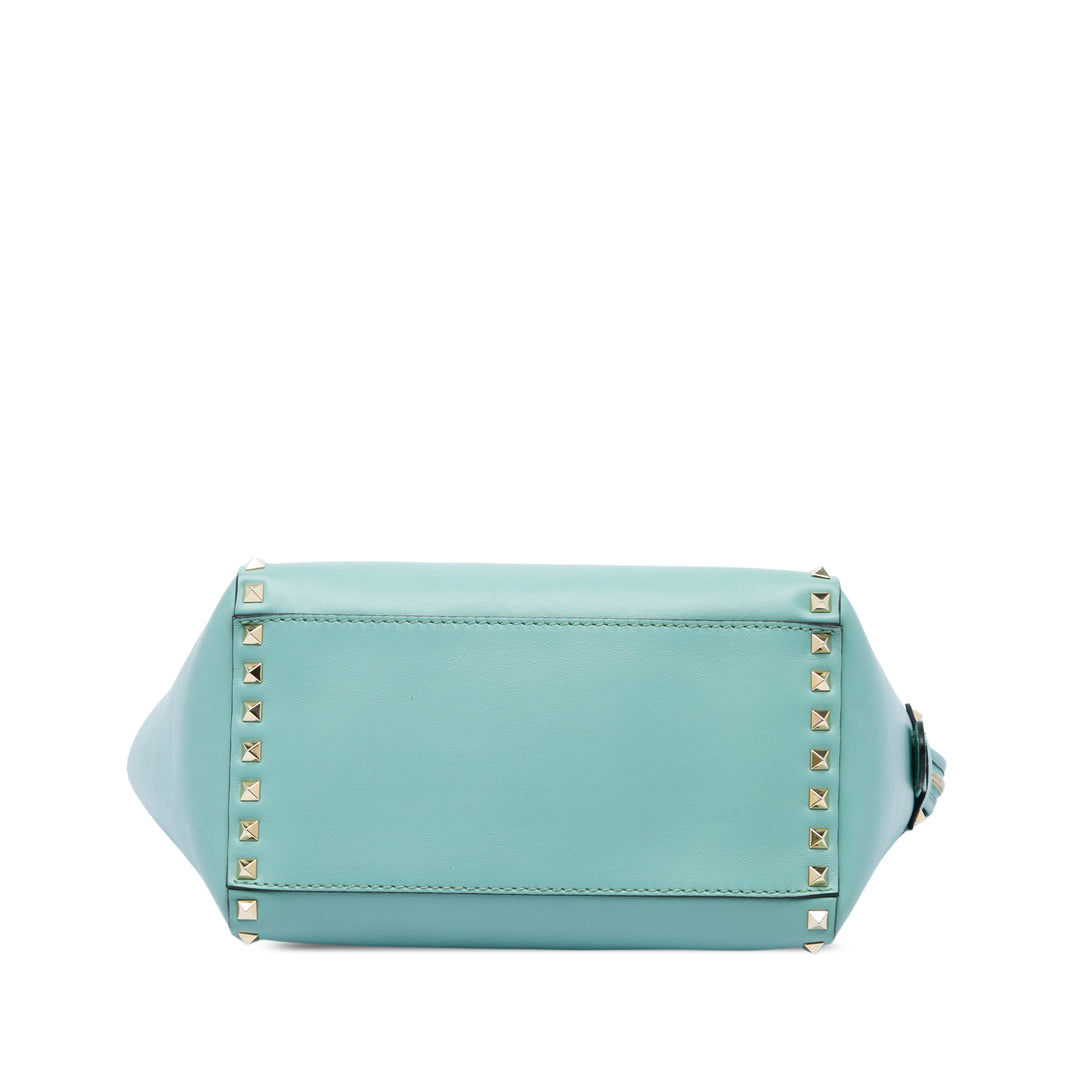 Valentino Rockstud Double Poignée Cabas Petit Bleu – vue 3 – GABY PARIS