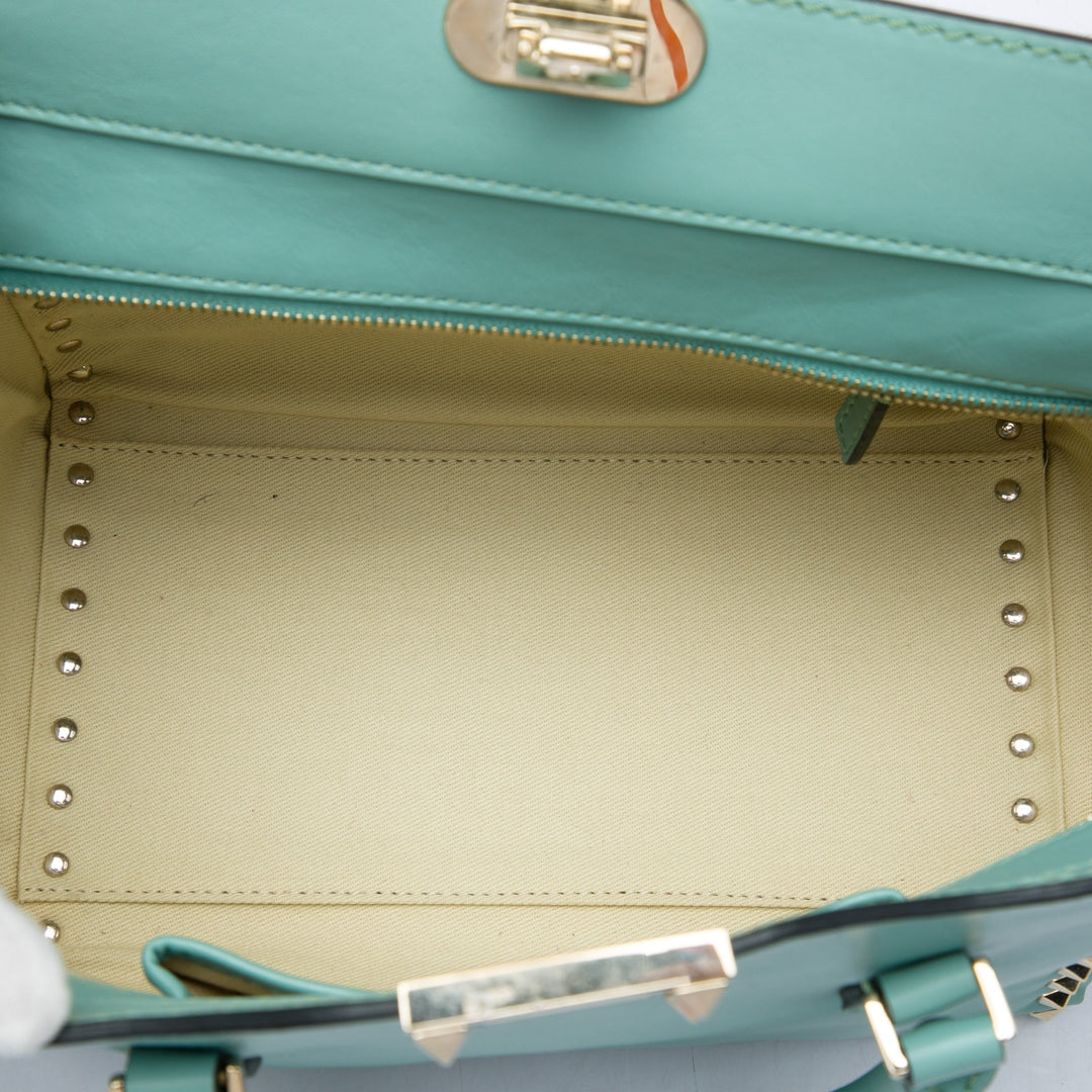 Valentino Rockstud Double Poignée Cabas Petit Bleu – vue 4 – GABY PARIS