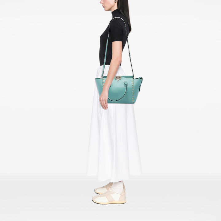 Valentino Rockstud Double Poignée Cabas Petit Bleu – vue 6 – GABY PARIS