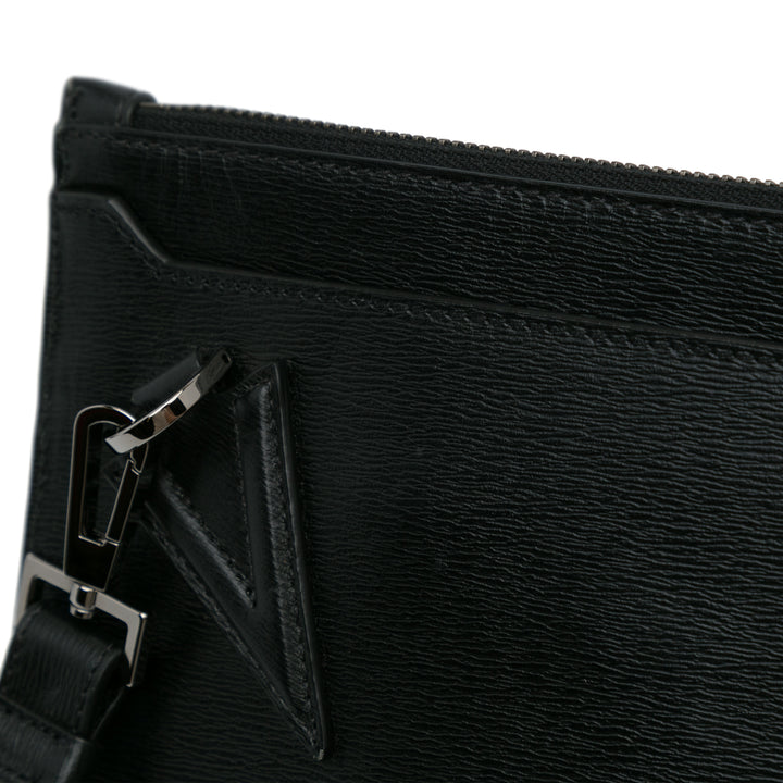 V Logo Leather Clutch Black - Gaby Paris