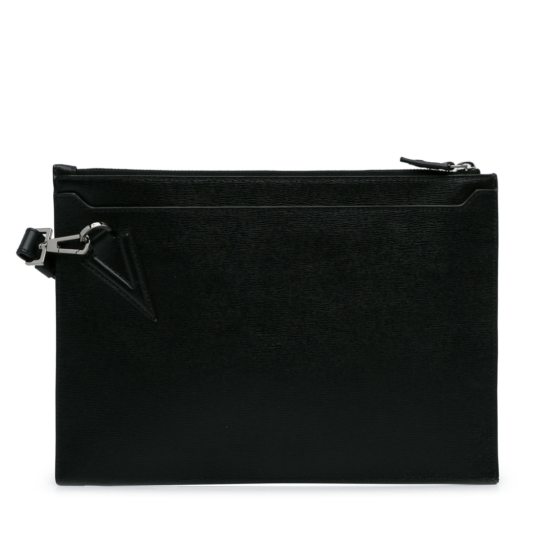 V Logo Leather Clutch Black - Gaby Paris