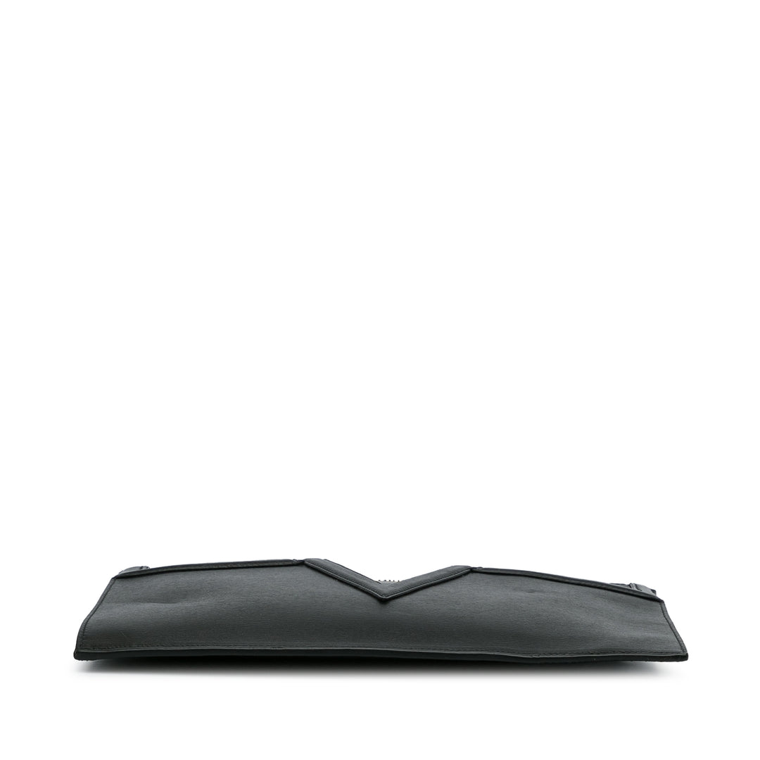 V Logo Leather Clutch Black - Gaby Paris