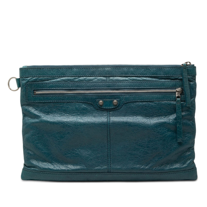Balenciaga Cuir d’agneau Motocross Classic Clip Pochette L