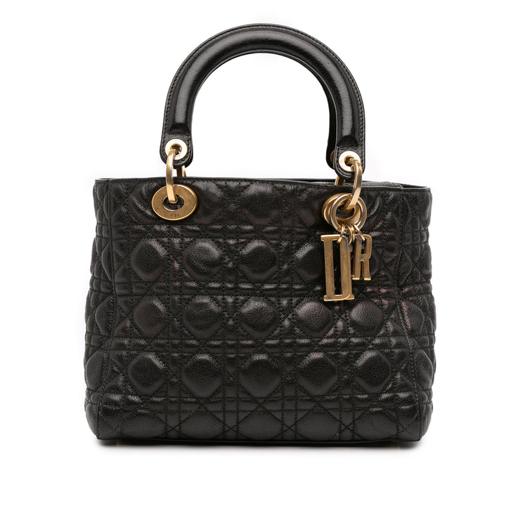 Dior Medium Grained Cuir de veau Cannage Supple Lady Dior Noir