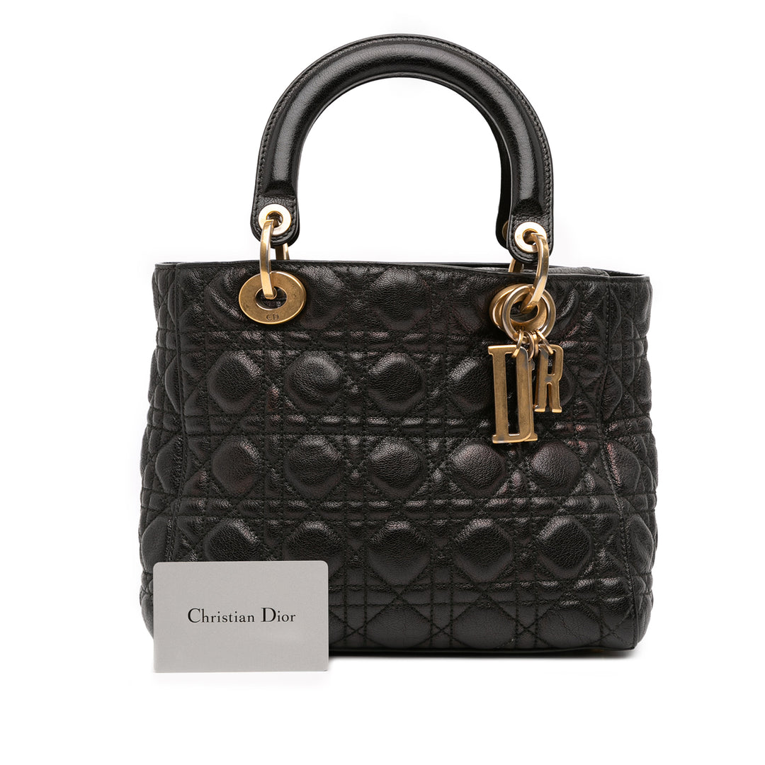 Dior Medium Grained Cuir de veau Cannage Supple Lady Dior Noir