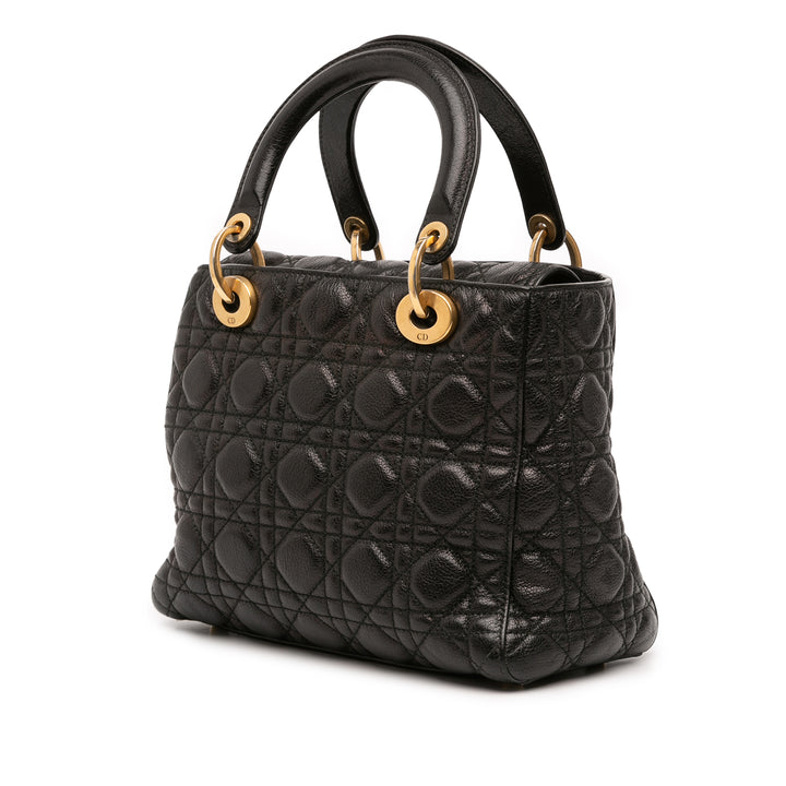 Dior Medium Grained Cuir de veau Cannage Supple Lady Dior Noir