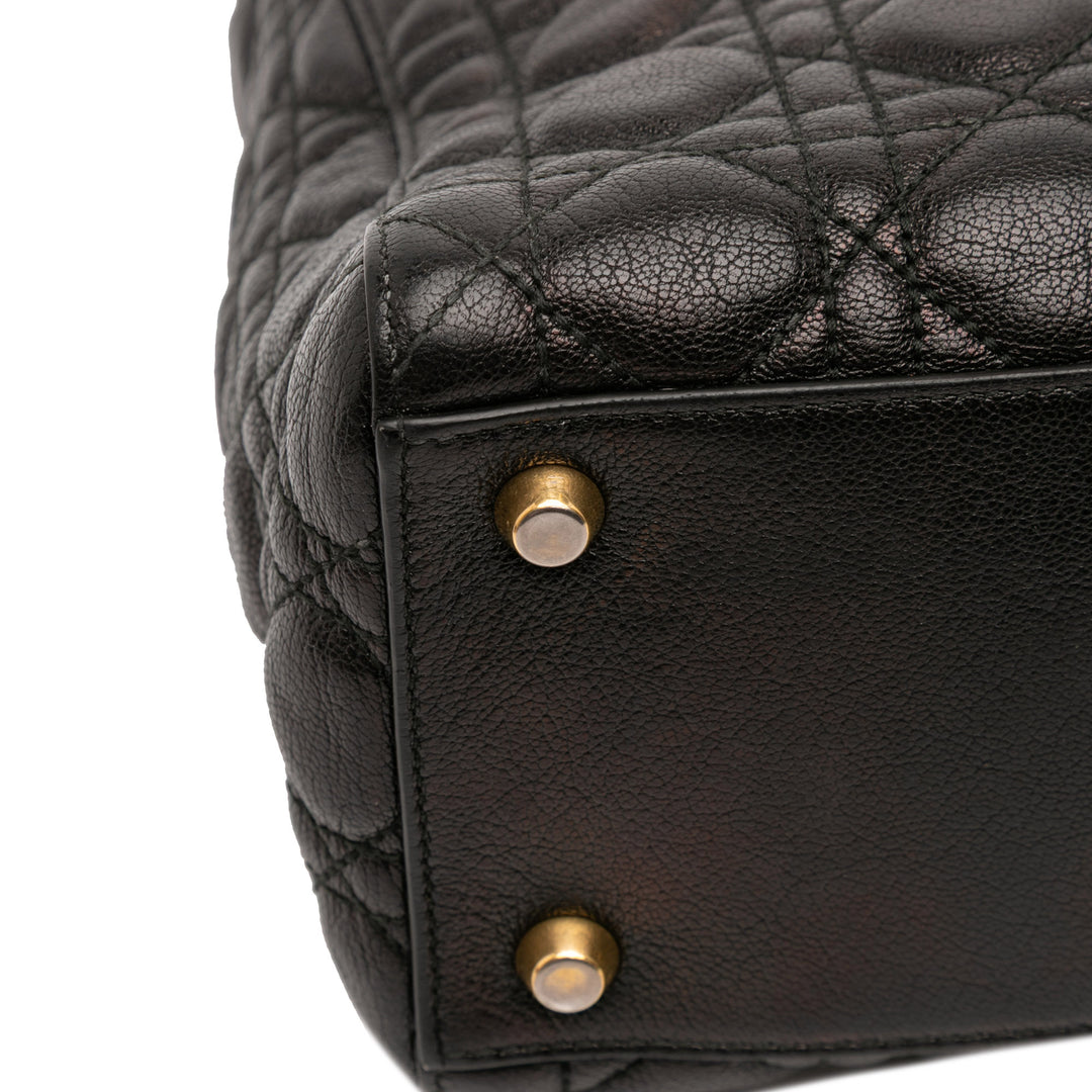Dior Medium Grained Cuir de veau Cannage Supple Lady Dior Noir