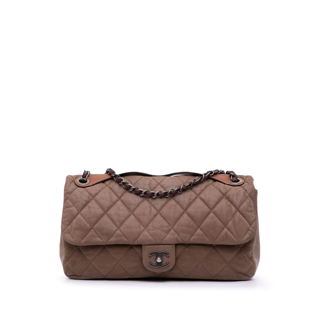 Jumbo Iridescent Calfskin In The Mix Flap Brown - Gaby Paris
