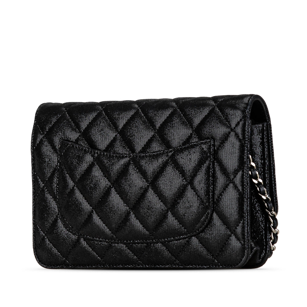 Iridescent Caviar Crystal CC Wallet On Chain Black - Gaby Paris