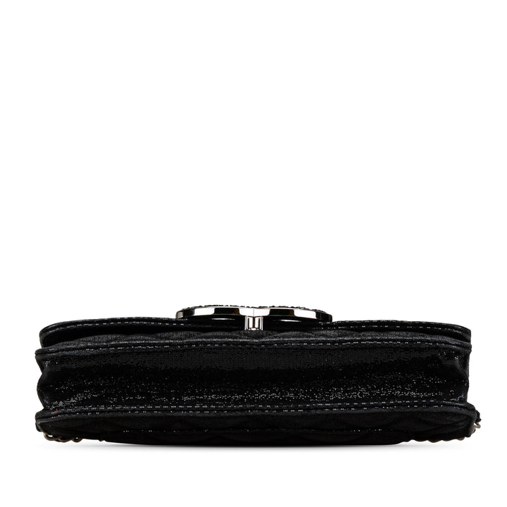 Iridescent Caviar Crystal CC Wallet On Chain Black - Gaby Paris