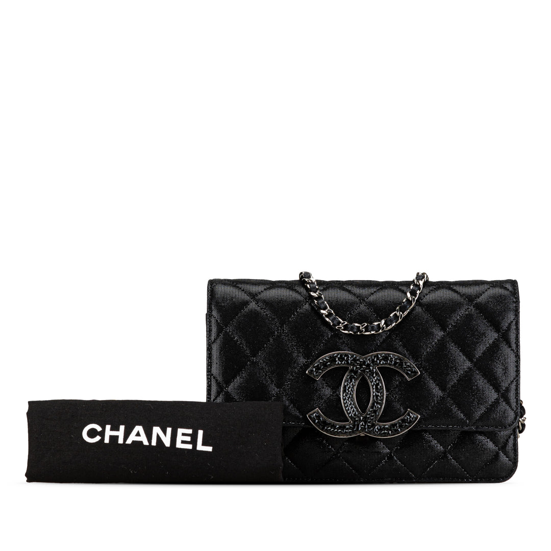 Iridescent Caviar Crystal CC Wallet On Chain Black - Gaby Paris