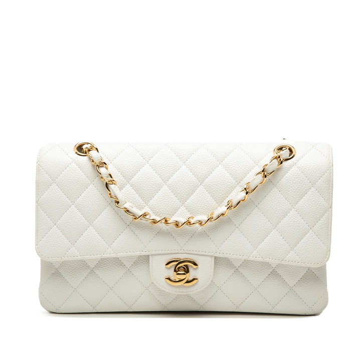 Classic Double rabat Moyen Cuir caviar Blanc