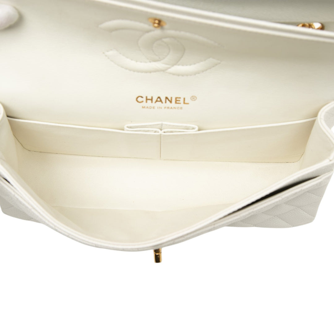Classic Double rabat Moyen Cuir caviar Blanc