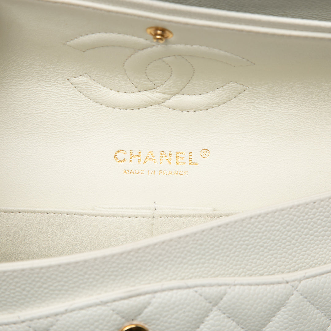 Classic Double rabat Moyen Cuir caviar Blanc
