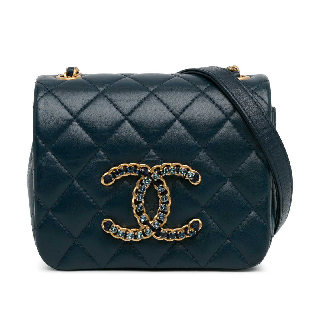 Mini Lambskin CC Crystal Full flap Blue - Gaby Paris