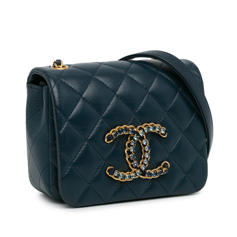 Mini Lambskin CC Crystal Full flap Blue - Gaby Paris