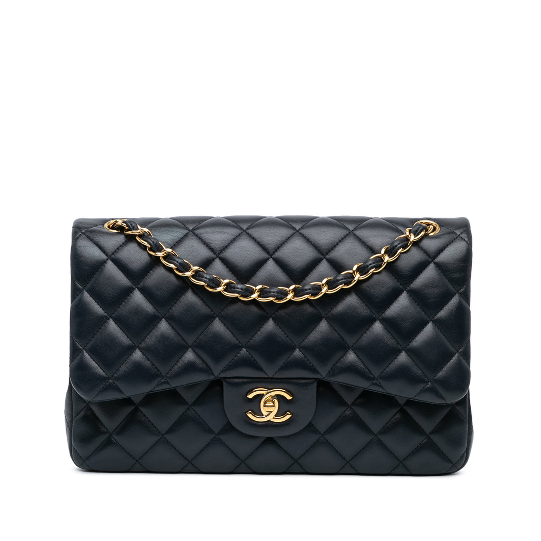 Jumbo Classic Lambskin Double Flap Black - Gaby Paris