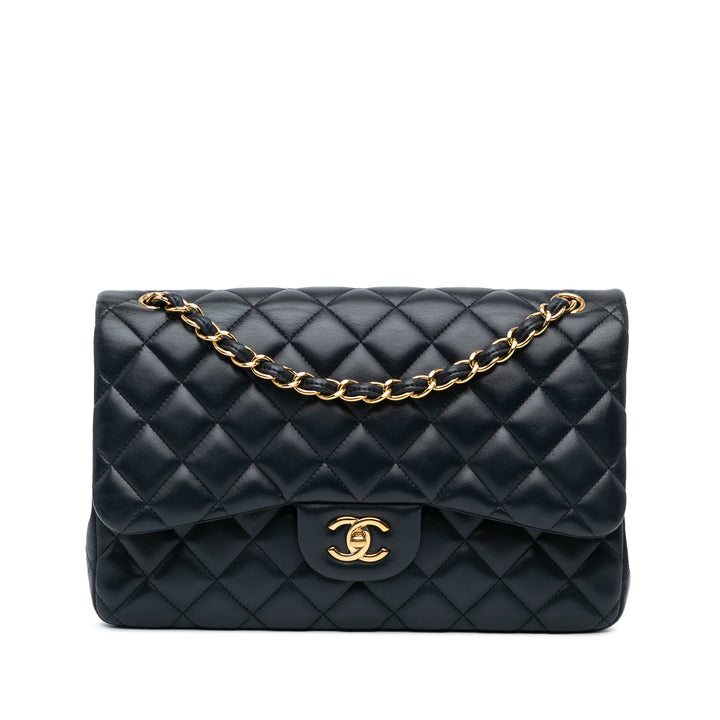 Jumbo Classic Lambskin Double Flap Black - Gaby Paris